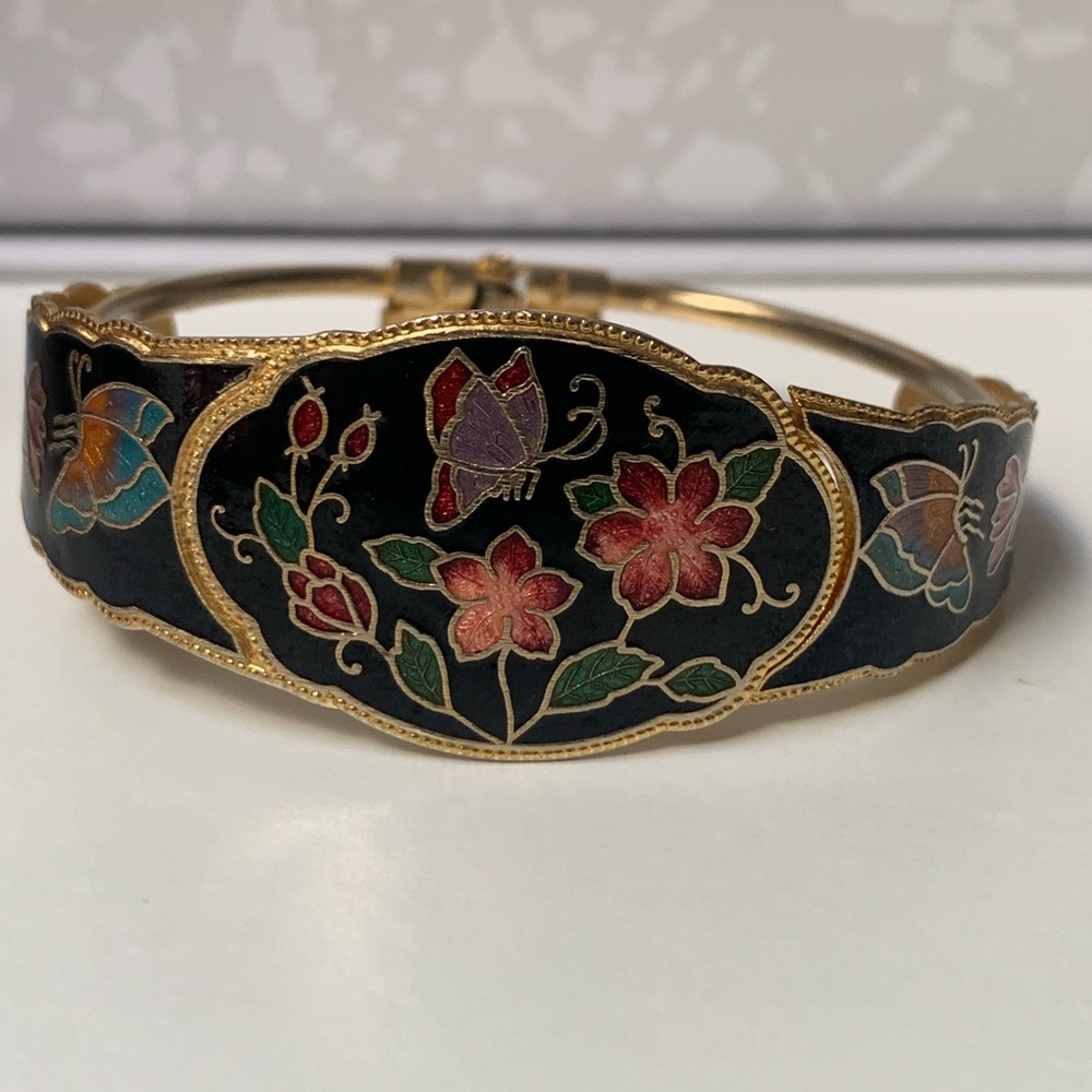 SOLD: Vintage cloisonné enamel cuff - Picture 2 of 5